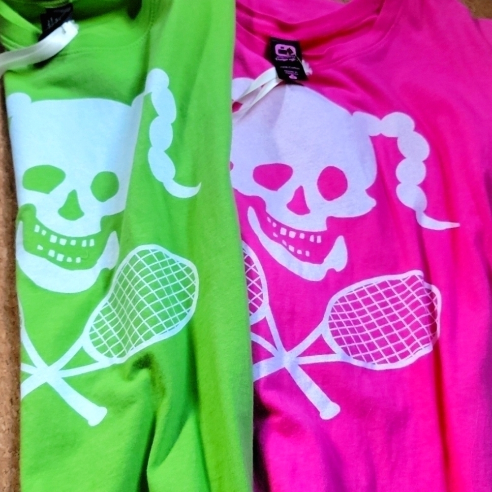Alternative Tee Vintage Soft Skull Girl Racket Hot Pink Sm or Green Lg T-Shirt